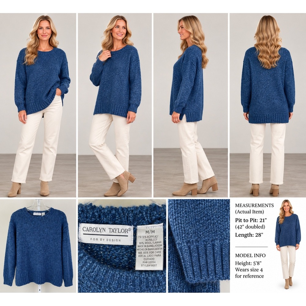 Carolyn Taylor Womens M Wool Blend Chunky Knit Crewneck Pullover Sweater Boho